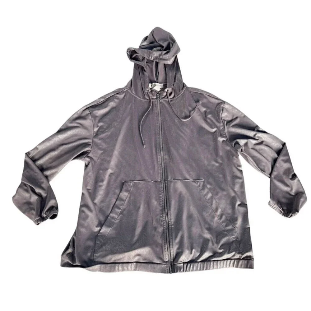H&M x Coachella Women's Sz L Metallic Silver Hooded Zip Up Jacket Festival